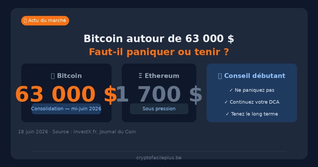Bitcoin 63 000 dollars juin 2026 - faut-il paniquer ou tenir conseil débutants belges